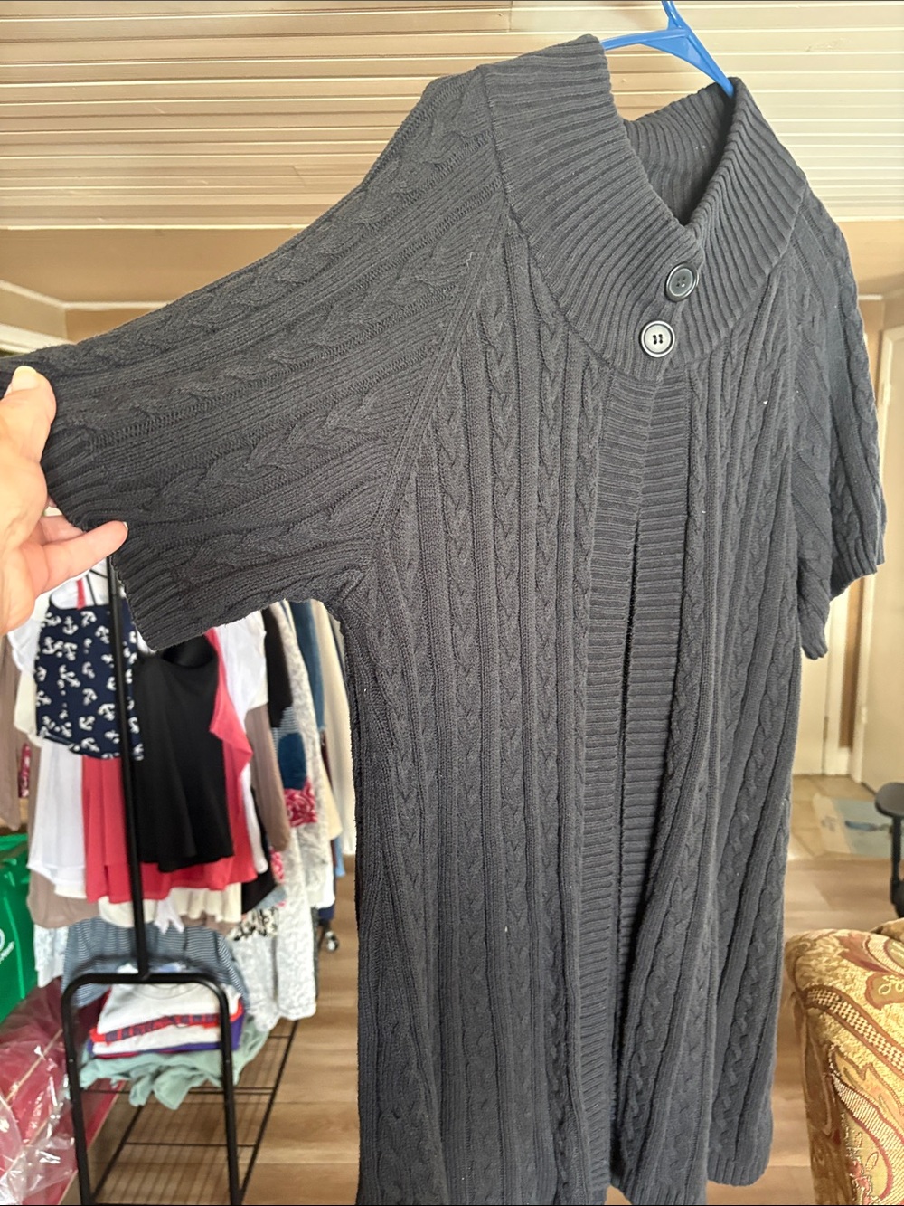 Lane Bryant Charcoal Cable Knit Short Sleeve Cardigan with Shawl Collar